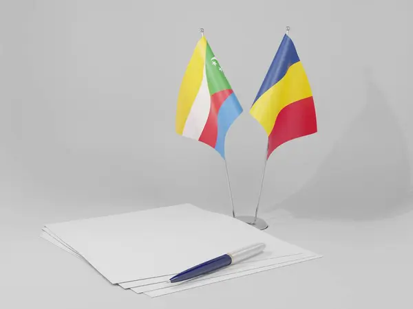 Tchad Drapeaux Accord Des Comores Fond Blanc Render — Photo