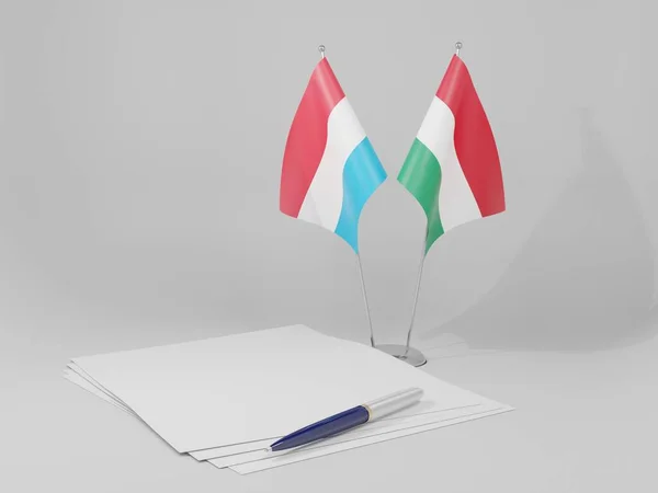 Maďarsko Lucembursko Vlajky Dohody Bílé Pozadí Vykreslování — Stock fotografie
