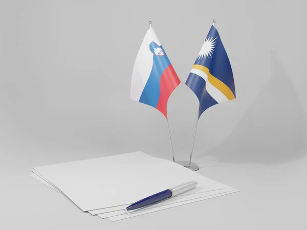 Marshall Islands Slovenia Agreement Flags White Background Render — Stock Photo, Image