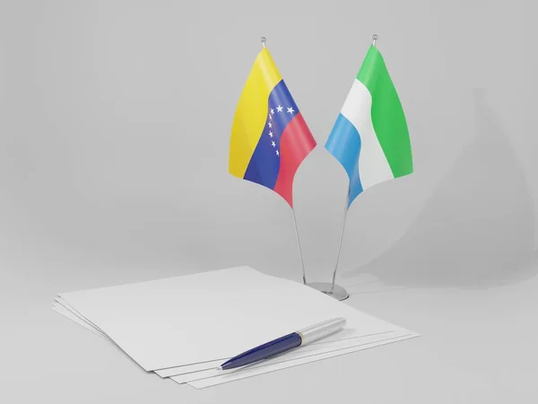 Sierra Leone Bandiere Dell Accordo Venezuela Sfondo Bianco Render — Foto Stock