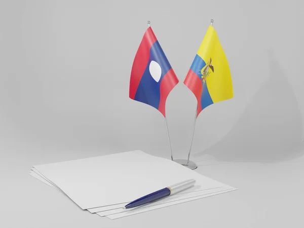 Ecuador Laoszi Megállapodás Zászlók Fehér Háttér Render — Stock Fotó