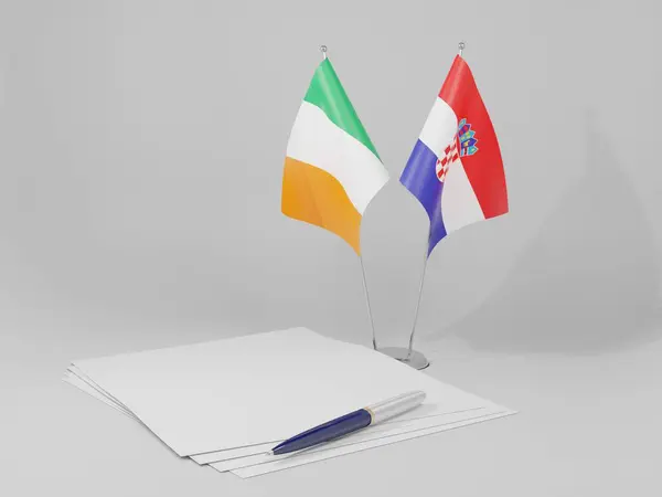 Croatia Ireland Agreement Flags White Background Render — стокове фото