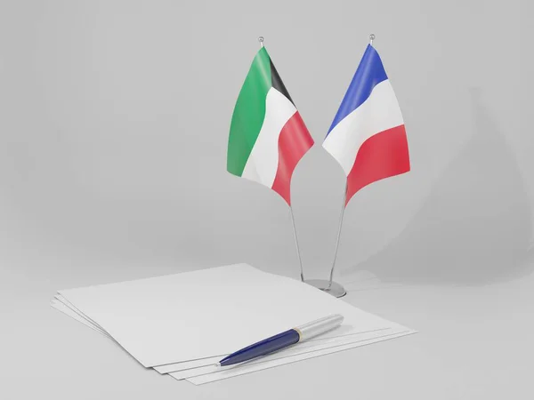 Francia Banderas Del Acuerdo Kuwait Fondo Blanco Render —  Fotos de Stock