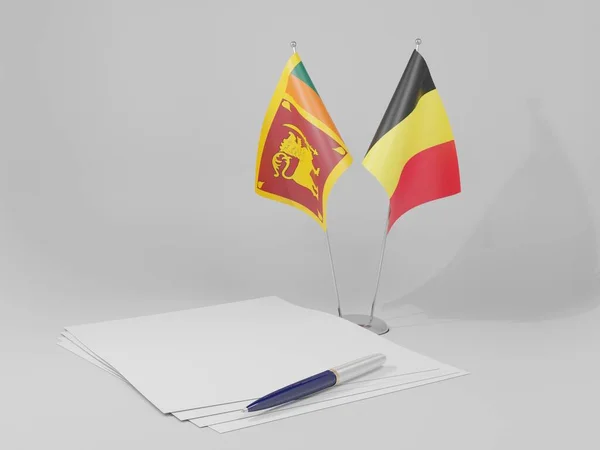 Bélgica Banderas Del Acuerdo Sri Lanka Fondo Blanco Render —  Fotos de Stock