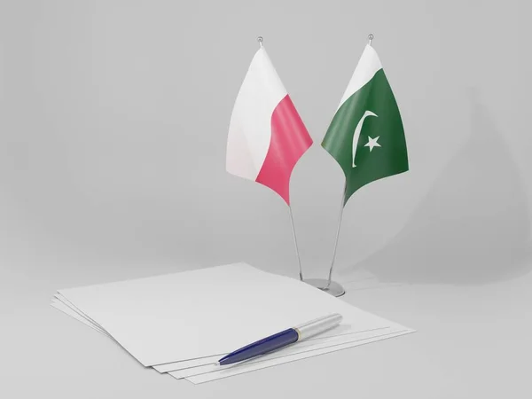 Πακιστάν Πολωνία Σημαίες Συμφωνία Λευκό Φόντο Render — Φωτογραφία Αρχείου
