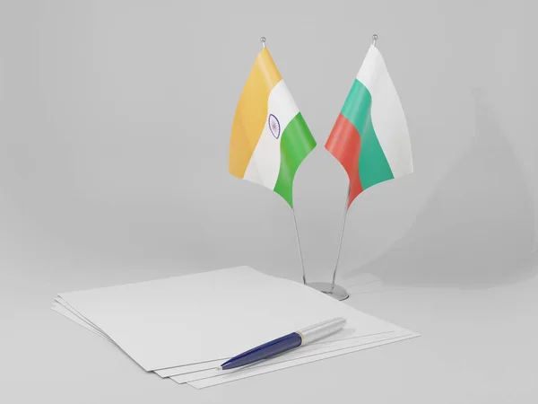 Bulgarije India Overeenkomst Vlaggen Witte Achtergrond Render — Stockfoto