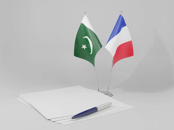 Γαλλία Πακιστάν Συμφωνία Σημαίες Λευκό Φόντο Render — Φωτογραφία Αρχείου