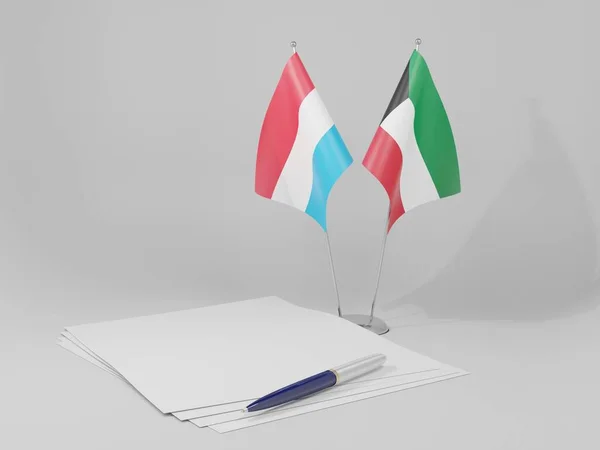 Κουβέιτ Λουξεμβούργο Συμφωνία Σημαίες Λευκό Φόντο Render — Φωτογραφία Αρχείου