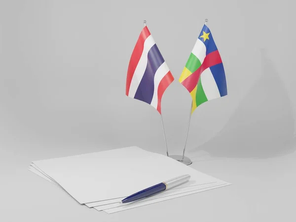 República Centro Africana Tailândia Acordo Bandeiras Fundo Branco Render — Fotografia de Stock
