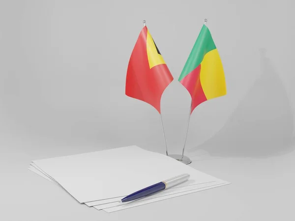 Benim Timor Leste Bandeiras Acordo Fundo Branco Render — Fotografia de Stock