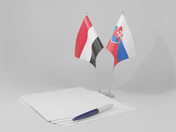 Slovakia Yemen Agreement Flags White Background Render — Stock Photo, Image