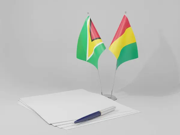 Gwinea Gujana Flagi Porozumienia Białe Tło Render — Zdjęcie stockowe