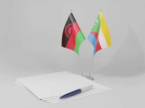 Komory Flagi Porozumienia Malawi Białe Tło Render — Zdjęcie stockowe