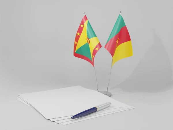 Kameroen Grenada Overeenkomst Vlaggen Witte Achtergrond Render — Stockfoto