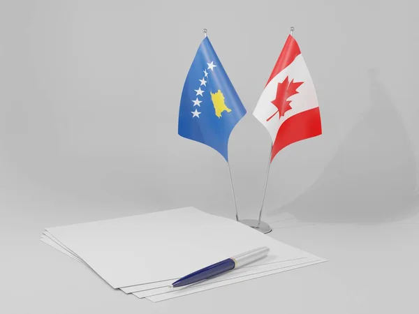 Canadá Banderas Del Acuerdo Kosovo Fondo Blanco Render — Foto de Stock