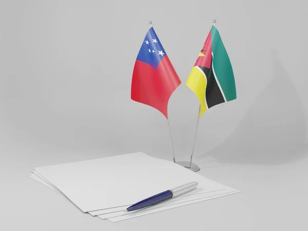 モザンビーク サモア協定旗 白の背景 3Dレンダリング — ストック写真