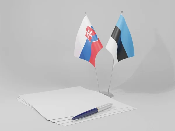 Estónia Eslováquia Acordos Sobre Bandeiras Fundo Branco Render — Fotografia de Stock