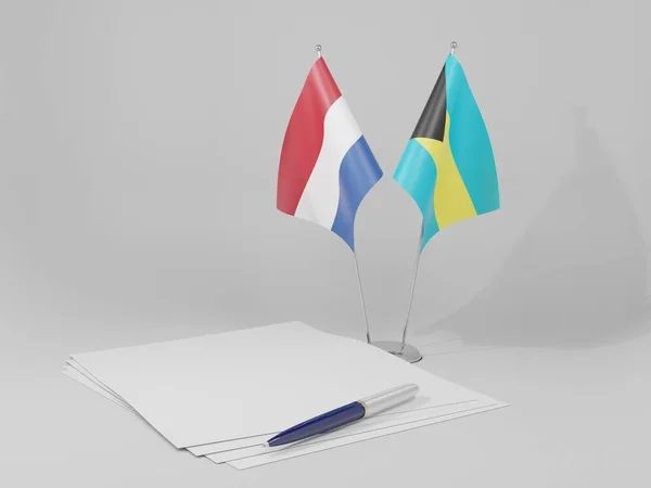 Bahama Szigetek Hollandia Megállapodás Zászlók Fehér Háttér Render — Stock Fotó