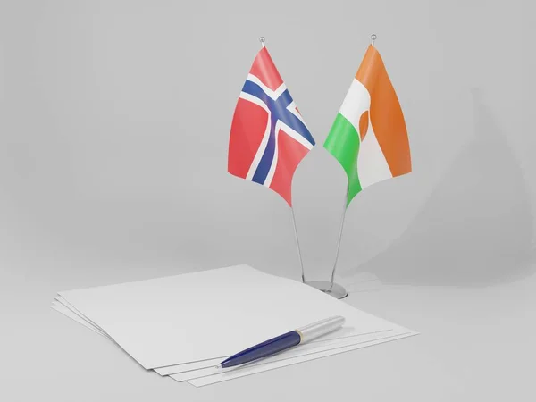 Níger Noruega Acordos Bandeiras Fundo Branco Render — Fotografia de Stock