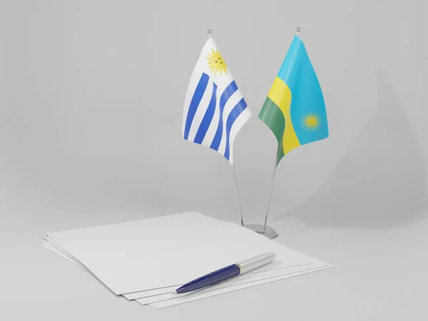 Ruanda Banderas Del Acuerdo Uruguay Fondo Blanco Render —  Fotos de Stock