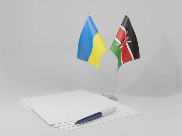 Κένυα Ουκρανία Σημαίες Συμφωνία Λευκό Φόντο Render — Φωτογραφία Αρχείου