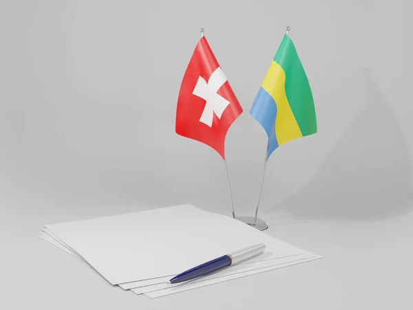 Gabon Sviçre Anlaşması Bayrakları Beyaz Arkaplan Hazırlama — Stok fotoğraf