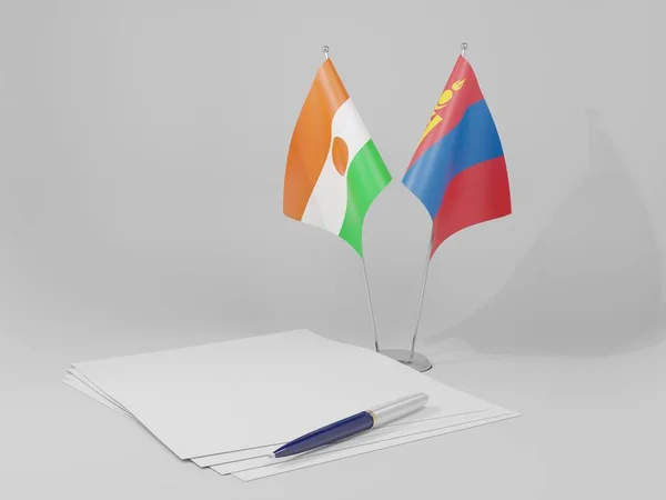 Mongolia Niger Agreement Flags White Background Render — Stock Photo, Image