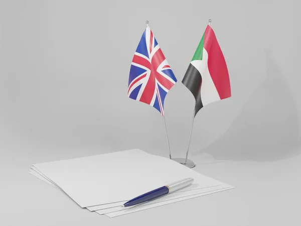Sudán Banderas Del Acuerdo Del Reino Unido Fondo Blanco Render —  Fotos de Stock