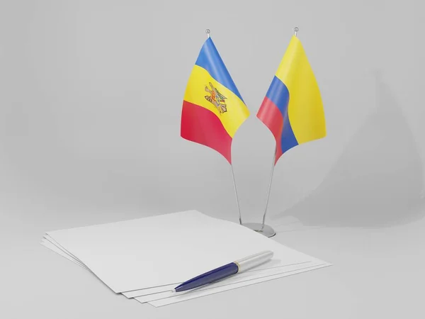 Colombia Moldova Agreement Flags White Background Render — Stock Photo, Image