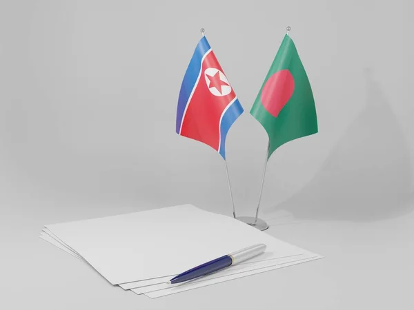 Bangladesch Nordkorea Abkommen Flaggen Weißer Hintergrund Render — Stockfoto