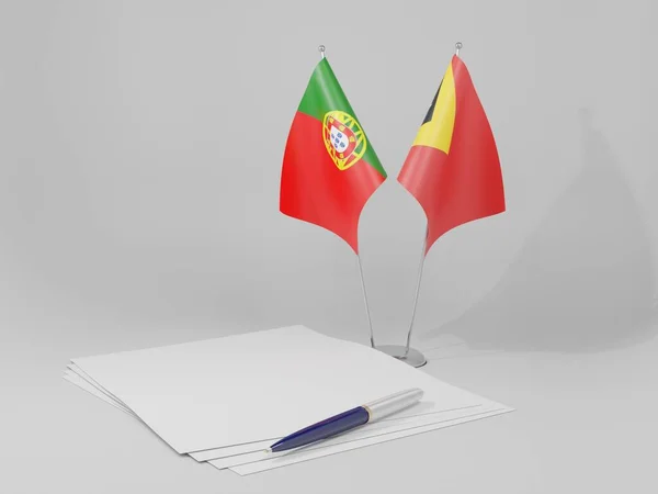 Timor Oriental Banderas Del Acuerdo Portugal Fondo Blanco Render —  Fotos de Stock