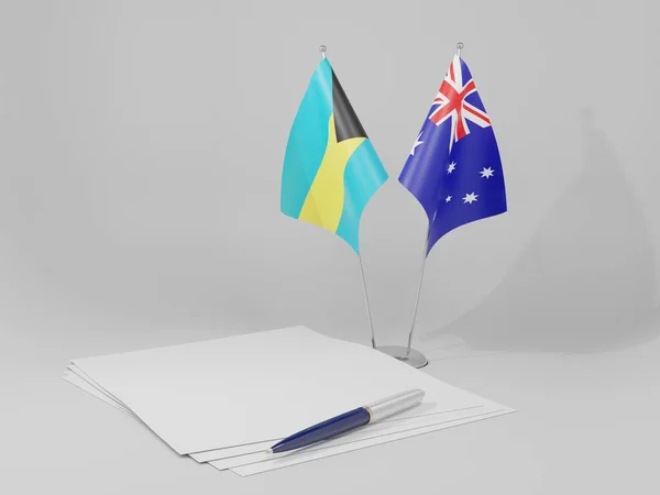 Australien Bahamas Abkommen Flaggen Weißer Hintergrund Render — Stockfoto