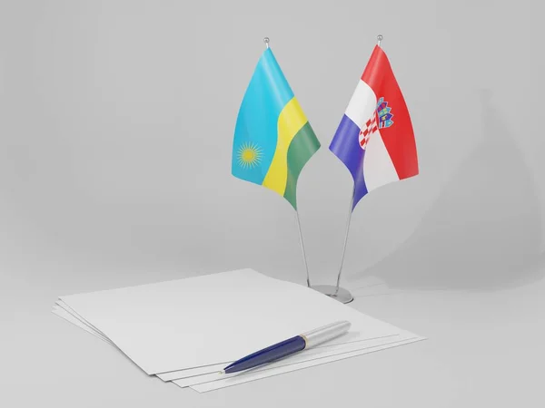 Croacia Banderas Del Acuerdo Ruanda Fondo Blanco Render — Foto de Stock