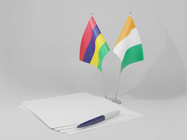 Ivoorkust Overeenkomst Van Mauritius Vlaggen Witte Achtergrond Render — Stockfoto