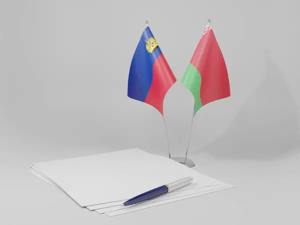 Λευκορωσία Συμφωνία Του Λιχτενστάιν Σημαίες Λευκό Φόντο Render — Φωτογραφία Αρχείου