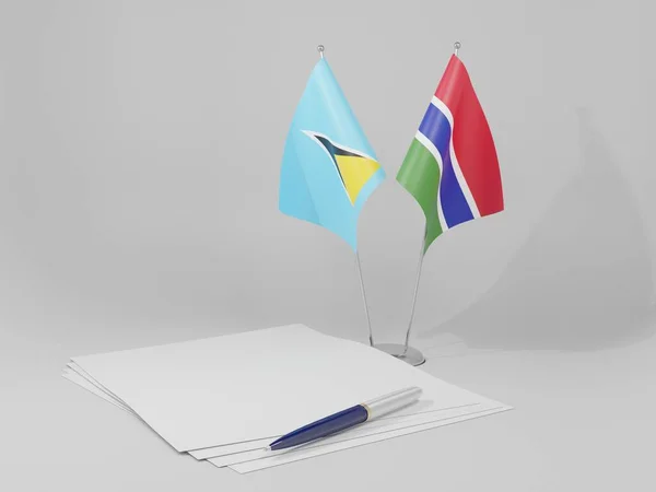 Gambia Saint Lucia Agreement Flags White Background Render — 스톡 사진