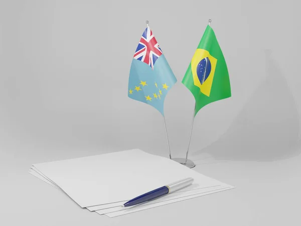 Brazil Tuvalu Agreement Flags White Background Render — Stock Photo, Image
