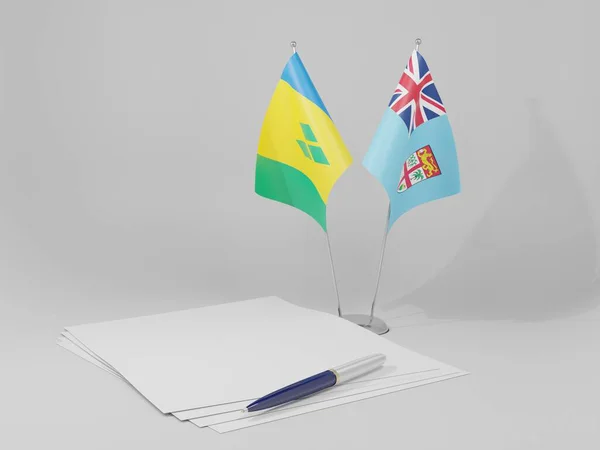 Fiji Saint Vincent Grenadines Overeenkomst Vlaggen Witte Achtergrond Render — Stockfoto