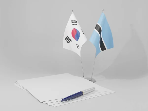 Drapeaux Accord Botswana Corée Sud Fond Blanc Render — Photo