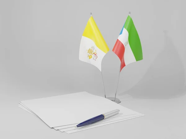 Ισημερινή Γουινέα Πόλη Του Βατικανού Σημαίες Συμφωνία Λευκό Φόντο Render — Φωτογραφία Αρχείου