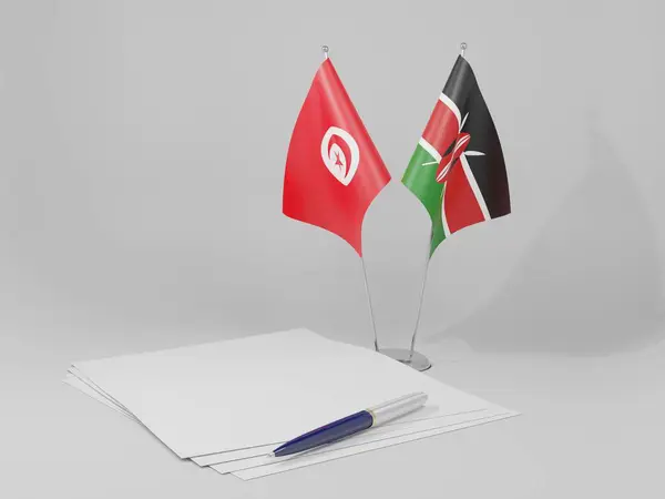 Kenya Tunisienavtalet Flaggor Vit Bakgrund Render — Stockfoto