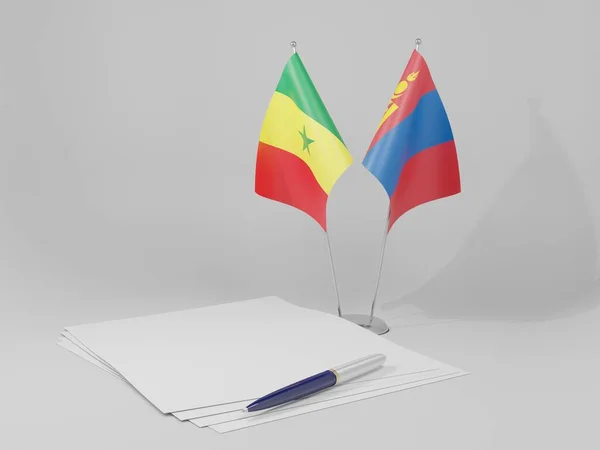 Drapeaux Accord Mongolie Sénégal Fond Blanc Render — Photo