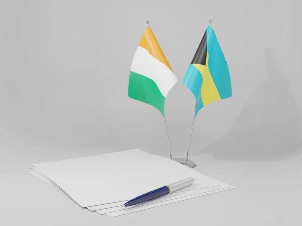 Bahamy Wybrzeże Kości Słoniowej Flagi Umowy Białe Tło Render — Zdjęcie stockowe
