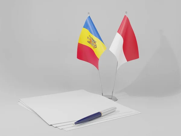 印度尼西亚 摩尔多瓦协定旗帜 白色背景 3D渲染 — 图库照片