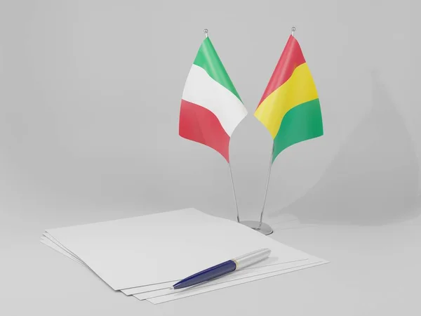 Guinea Italy Agreement Flags White Background Render — Stock Photo, Image