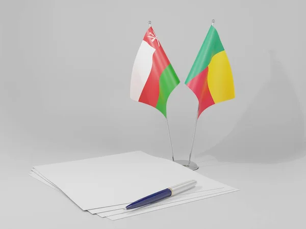 Bénin Oman Drapeaux Accord Fond Blanc Render — Photo