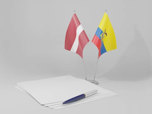 Ekvador Letonya Anlaşması Bayrakları Beyaz Arkaplan Hazırlama — Stok fotoğraf