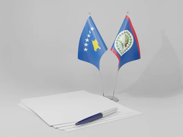Μπελίζ Σημαίες Συμφωνίας Κοσσυφοπεδίου Λευκό Φόντο Render — Φωτογραφία Αρχείου