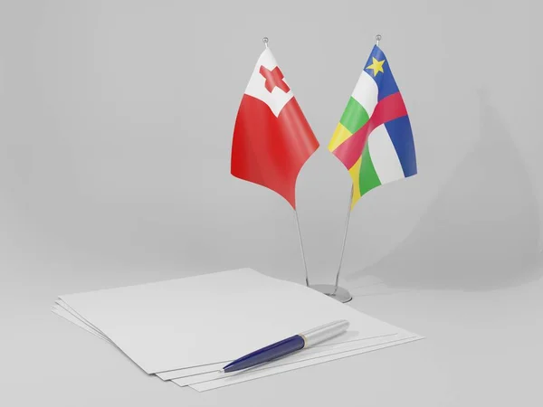 República Centroafricana Banderas Del Acuerdo Tonga Fondo Blanco Render — Foto de Stock