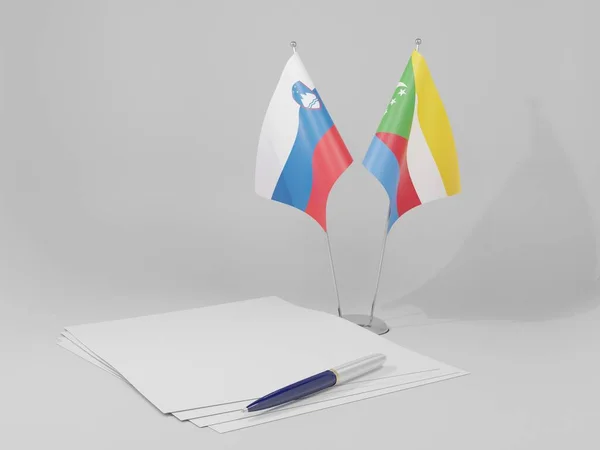 Comoros Slovenia Agreement Flags White Background Render — Stock Photo, Image